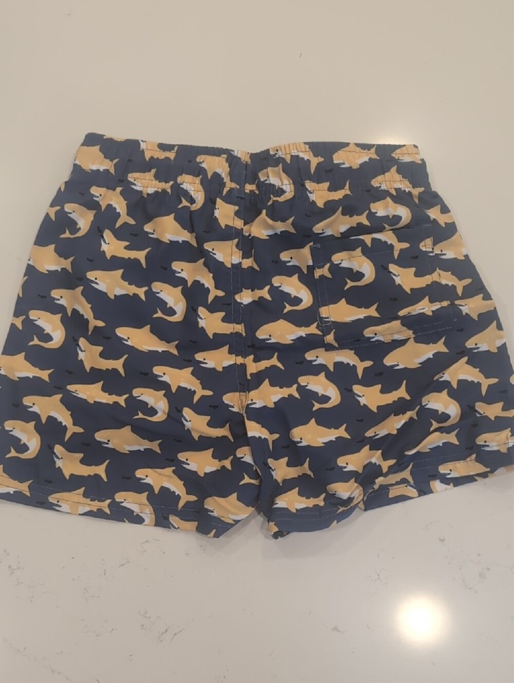 Kids Navy Shark Print Swim Trunks - Picture 4 of 6